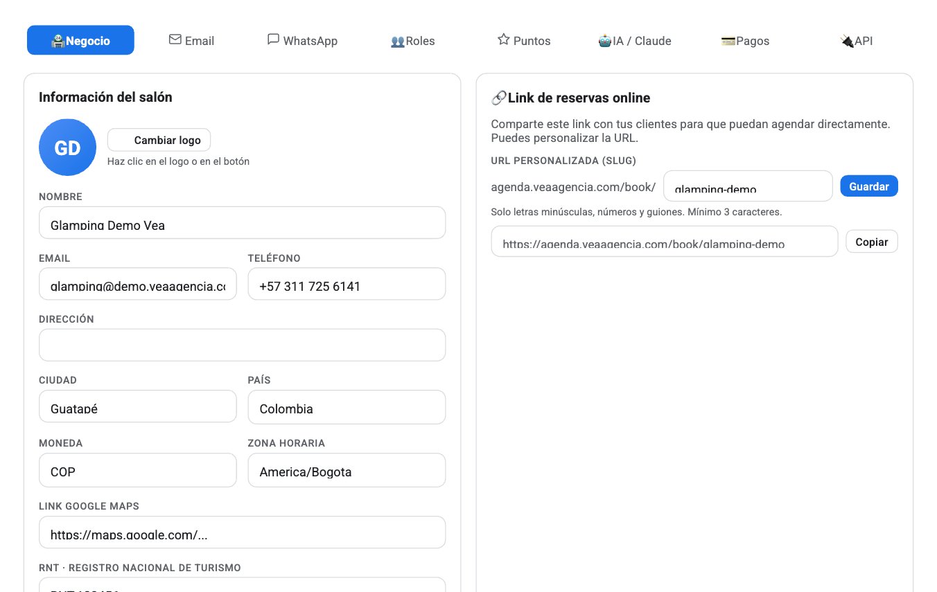 Configuración del negocio en VeaAgenda