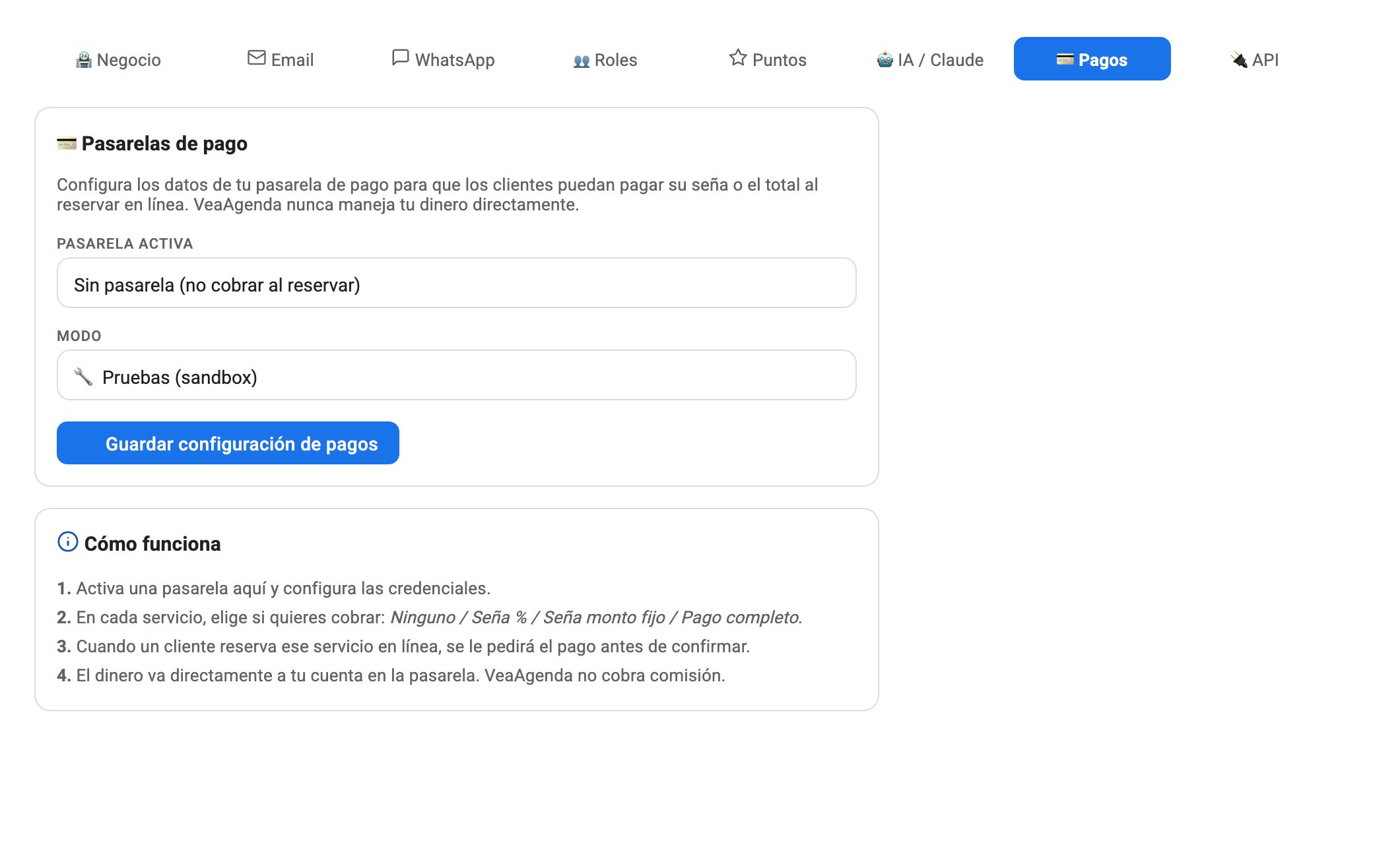 Configuración de Pagos online en VeaAgenda