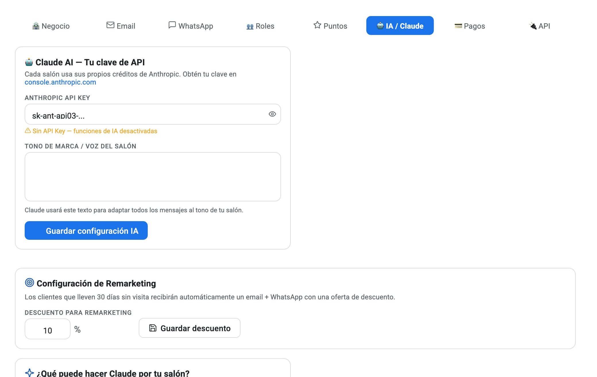 Configuración de IA / Claude en VeaAgenda
